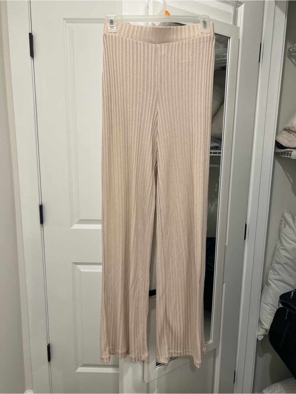 H&M Cream Ribbed Wide-Leg Knit Pants